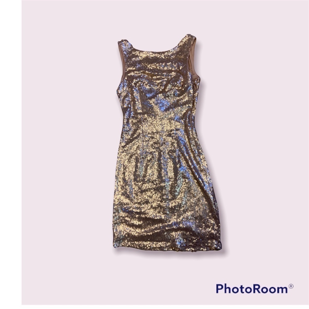 Lulus Sequin Dress New Years Party Sleeveless Rose Gold Bronze Slouch Back S - Picture 4 of 10